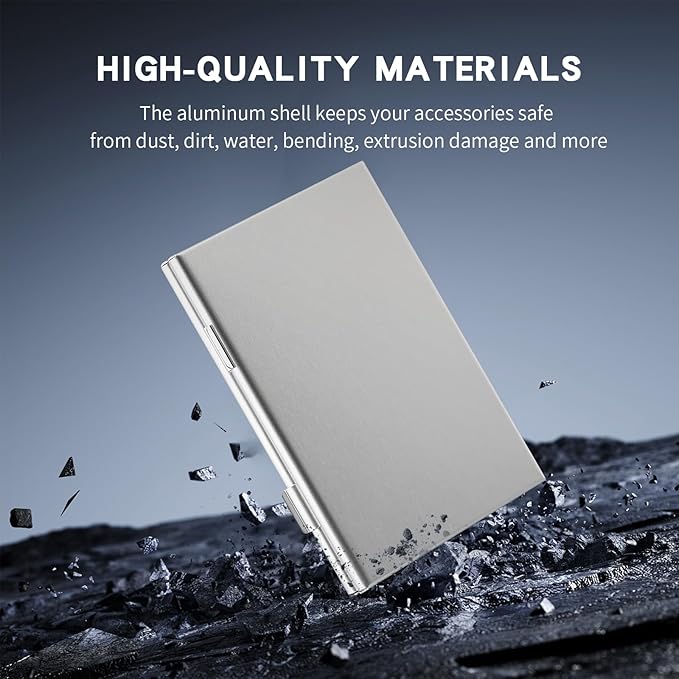 Aluminum SIM Card Case, 15Slots Ultrathin SIM Card Holder, Fit for 8 SIM Card, 6 Micro sim Card, and 1 Cell Phone Eject Pin Slots, Silver