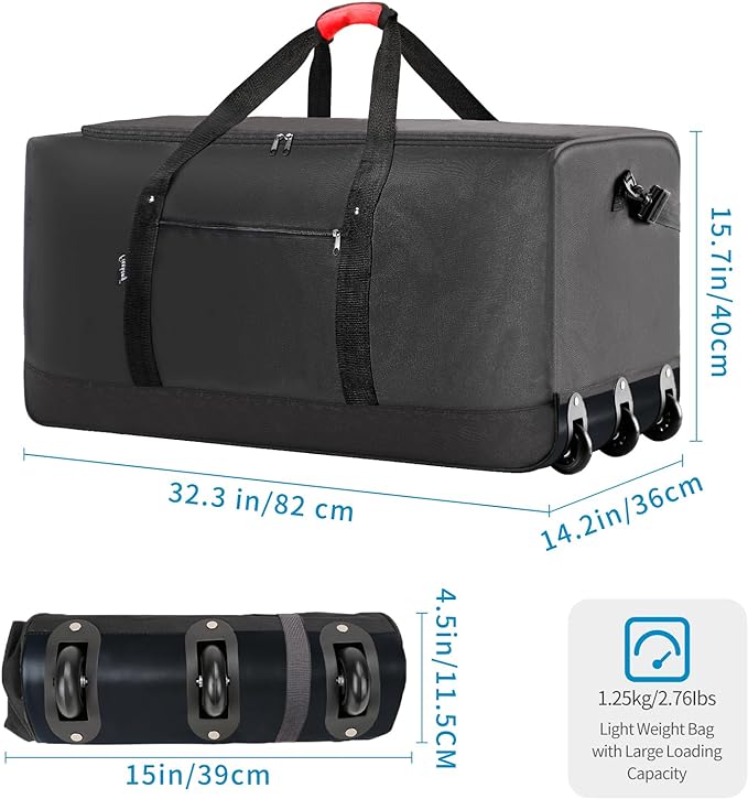 Finnhomy 120L Foldable Rolling Duffel Bag with 3 Wheels, Light Weight Travel Duffel bag with Large Loading Capacity, 32 inch Rolling Duffel bag with Shoulder Strap for Travel Camping Sports