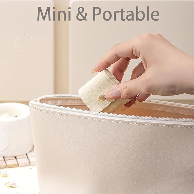 Mini Travel Jewelry Bag - Small Foldable Jewelry Case & Organizer Pouch with Snap Closure, Soft Fabric for Tangle-Free Necklaces Rings Earrings, Portable Storage Holder for Women Gift (White x 1)
