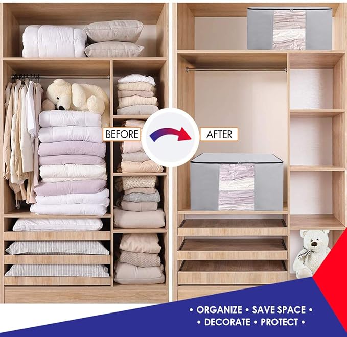 Cube Vacuum Storage Bags, Space Saver Bags, Premium Totes with Cubic Vacuum Compression Seal Bags for Clothing & Bedding. Jumbo Organizer for Storing Clothes, Comforters, Blankets, Pillows & More!