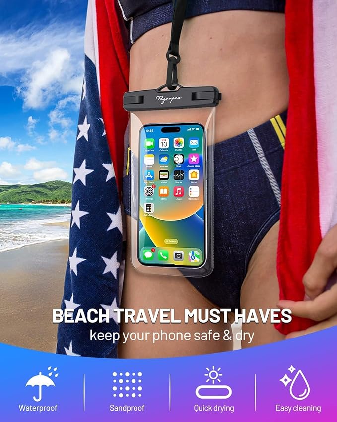 Waterproof Phone Pouch Bag - 7.5in Waterproof Phone Case for Beach Travel Must Haves, IPX8 Dry Bag with Lanyard for iPhone 16 15 Pro Max Galaxy S24+ S23 Pixel 8a, Cruise Essentials