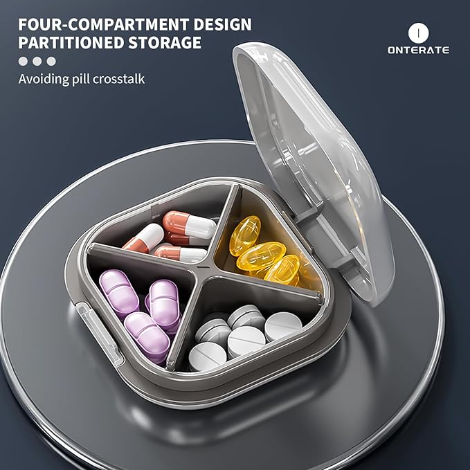 Small Pill Case, Travel Pill Box, Portable Pill Organizer, Pill Container for Pocket 4 Compartments, Daily Compact Travel Medicine Holder for Vitamins Medication (Black)