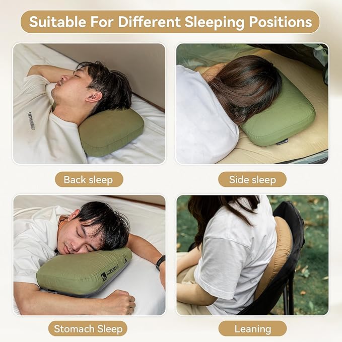 HIKEMAN Camping Memory Foam Pillow - Ultralight Travel Pillow,Backpacking Pillow with Removable Cover,Ergonomic Pillows,Neck Lumbar Support for Outdoor Camp,Sport,Hiking,Backpacking Sleep (Army Green)