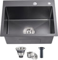 POPFLY 20 Inch Kitchen Sink, 18 Gauge 304 Stainless Steel Single Bowl Drop In Black Bar Deep Small Sink, Modern Top mount Kitchen Prep Sink with Drain Strainer