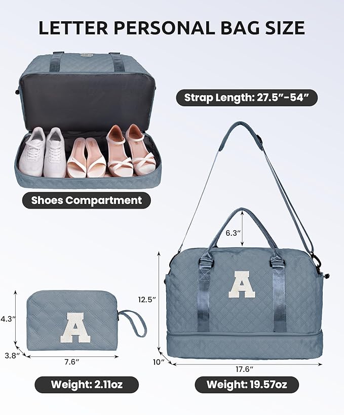 Birthday Gifts for Women - Initial Personalized Duffle Bag with Shoe Compartment - Teens Weekender & Overnight Travel Bag (Letter C)