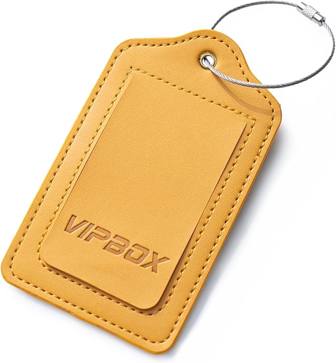 Luggage Tag Faux Leather Premium Travel Suitcase Tags for Baggage Easy to Write Waterproof with Name ID Card for Man Women (Yellow)