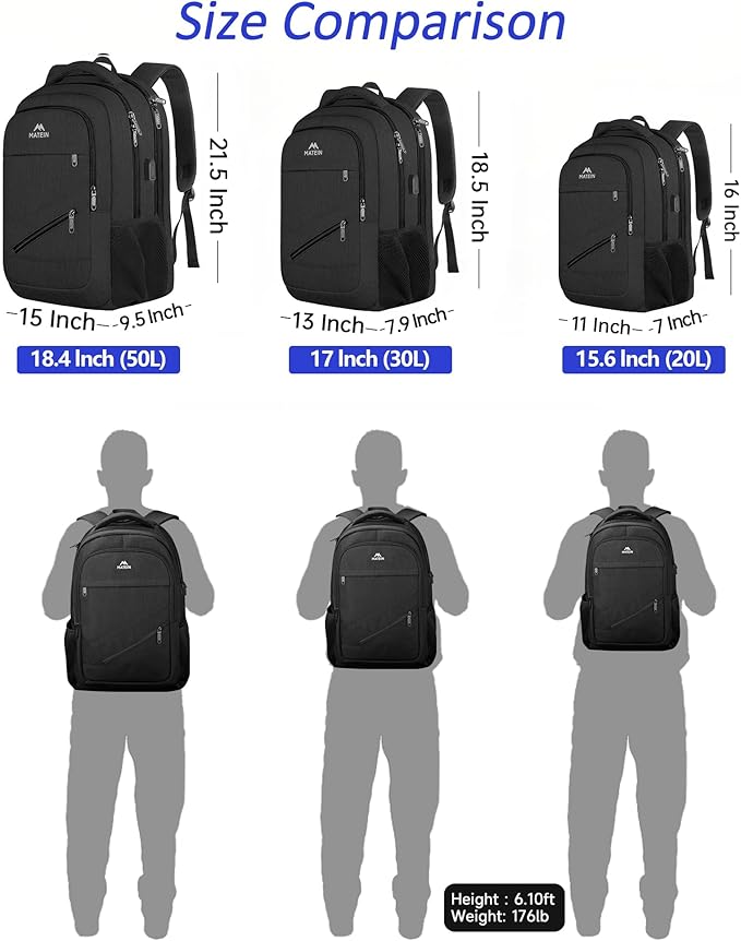 MATEIN 15.6 Inch College Backpack, 20 L Airline Approved Laptop Computer Backpack with Multiple Organization Pockets, Water Resistant Personal Item Casual backpack for Men Women, Black
