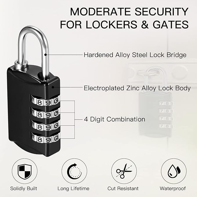 Sadnyy 15 Pcs 4 Digit Combination Locks Combination Padlock Luggage Number Locks Outdoor Waterproof Resettable Padlock for Door Traveling School Gym Locker Suitcases Employee Hasp Storage