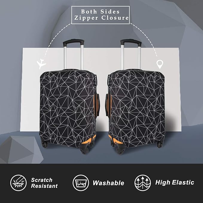 Explore Land Travel Luggage Cover Suitcase Protector Fits 31-32 Inch Case (Black Polygonal, XL)