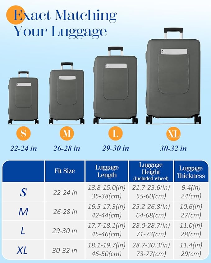 Slohif Luggage Cover for Suitcase Tsa Approved Protector - Luggage Sleeve Suit Case Cover Travel Stretch Large Baggage Case Protective Washable Fit 22-24 Inch Gray