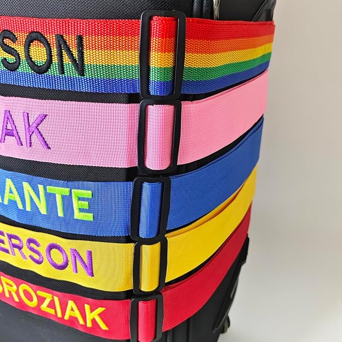 2PC Custom Embroidery Luggage Strap with Your Text/Name,Personalized Luggage Straps with Lock for Suitcases,Adjustable Suitcase Strap Belt Tag for Secure Travel