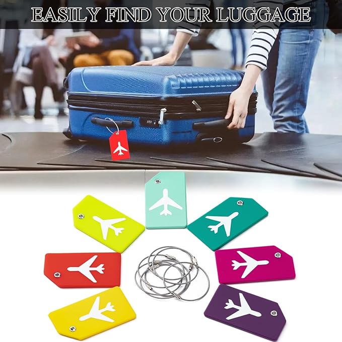 6 Pack Silicone Luggage Tag for Suitcases with Stainless Loop, Privacy Protection Travel Bag Tags Perfect to Quickly Spot Baggage Handbag (Aurantium)