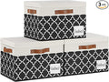 Large Storage Bins with Lids, Foldable Fabric Storage Baskets with Lids, Sturdy Storage Boxes with Labels and 3 PU Handles for Closet Home Bedroom Office (26L, 3 Packs, Black Plaid&White)