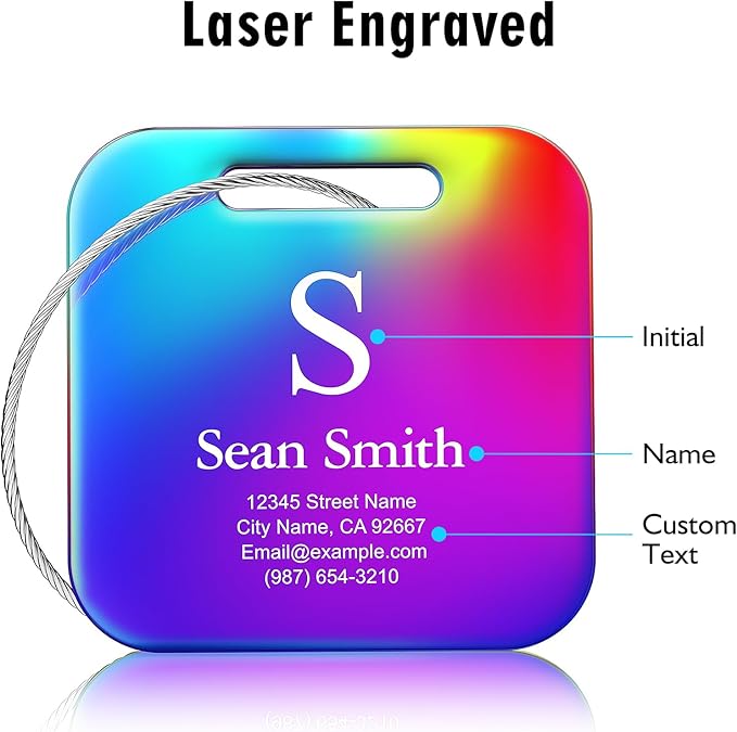 Luggage Tags for Suitcase - Personalized Engraved Blue Metal Tag for Cruise Travel - Custom Name Tags Suitable for Bags and Backpacks