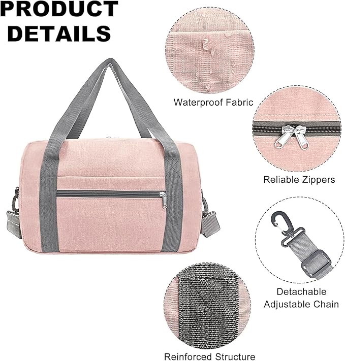 15 Inch Small Carry On Bags for Airplanes Spirit Airlines Personal Item Bag Underseat Foldable Travel Duffle Gym Bags for Women Men(20L,Pink)