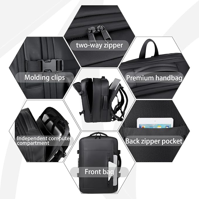 Vacuum-sealed travel computer backpack, Water-Resistant, With vacuum pump, Multiple Compartments, Anti-theft combination lock(Blue)