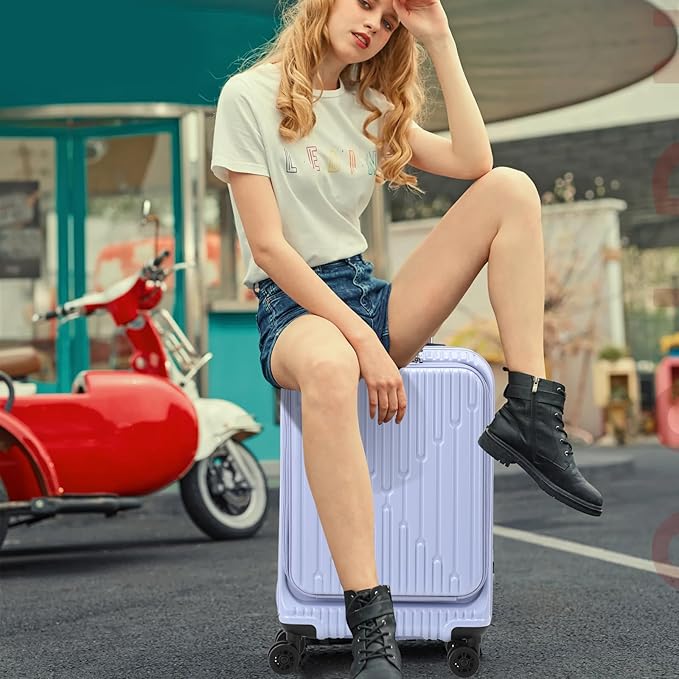 19 Inch Suitcase Hand Luggage with Front Pocket for 15.6" Laptop, 35 * 23 * 55cm, 43L, Ligthweight ABS+PC Hardshell Carry On, Lilac Purple