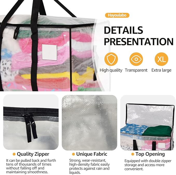 Moving Bags Heavy Duty Extra Large, Alternative for Moving Boxes & Moving Supplies,Clear Storage Bins with Lids, Plastic Packing Tote, Storage Bags for Clothes with Handles & Zippers(Clear, 4Pack)