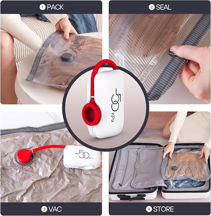 VMstr 15 Pack Travel Vacuum Storage Bags With High Pressure Electric Pump(D/C Power), Compression Sealing for Clothes and Clothing Luggage Suitcase Packing, Carry-on Travel Size