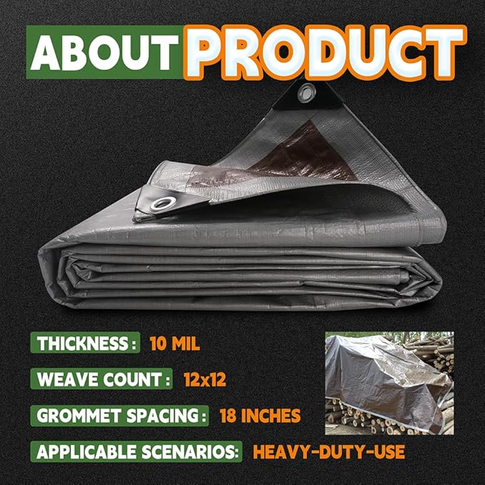 RAINDEWAY Small Tarps Heavy Duty Waterproof 5x5 Feet (3 Pack), 10Mil Multipurpose Poly Tarp Cover with Metal Grommets and Reinforced Edges, Silver/Brown Tarp