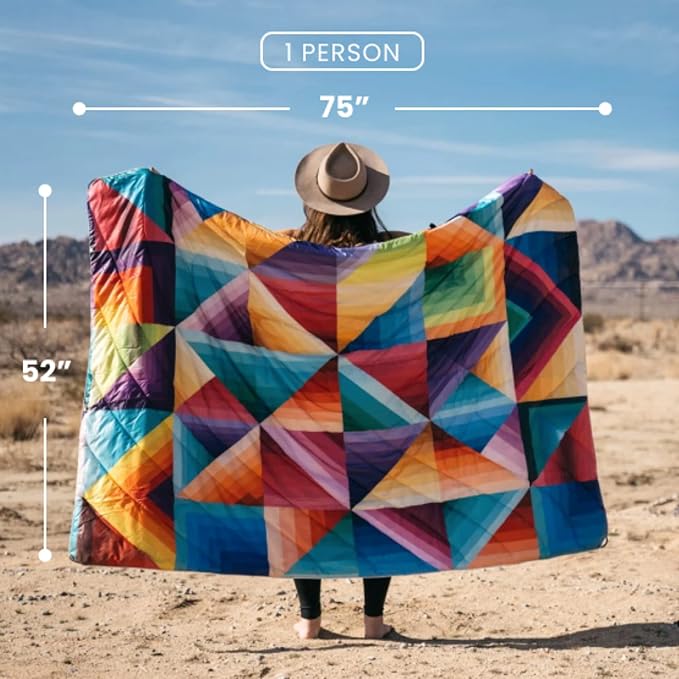 Rumpl Original Puffy Blanket - Warm, Water-Resistant Camping Blanket with 100% Recycled Synthetic Insulation, 52"x75", Original Puffy V1, Geo Fresh