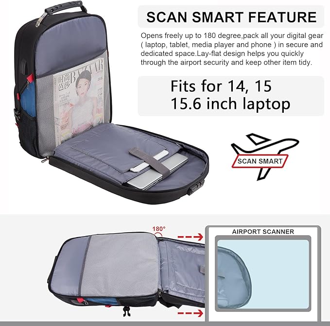 LOVEVOOK Travel Laptop Backpack Waterproof Anti Theft with Lock and USB Charging Port Large Computer Business Backpack for Men Women College (15.6 inch, Blue)