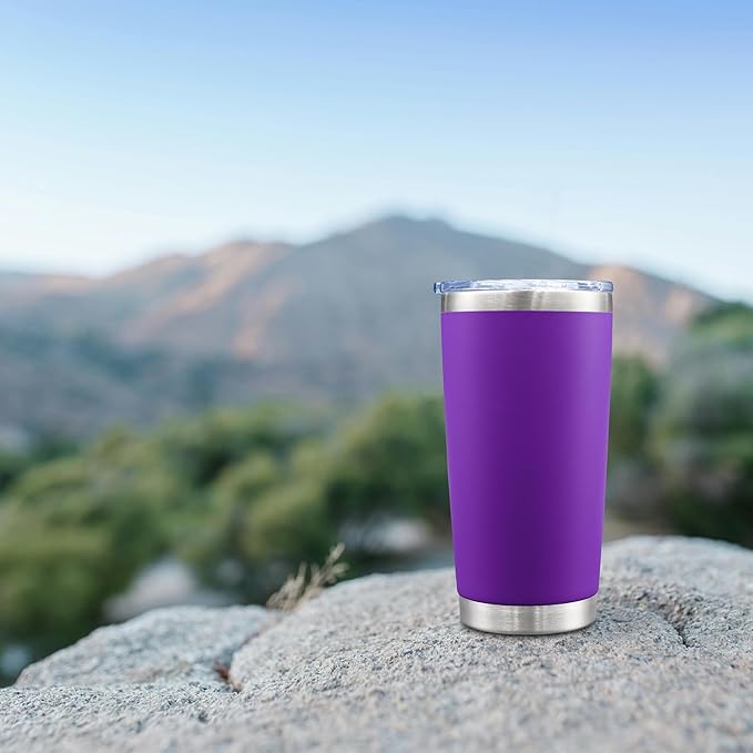 20oz Tumbler Bulk Stainless Steel Tumblers with Lid Vacuum Insulated Double Wall Travel Coffee Mug Powder Coated Tumbler Cup for Hot and Cold Drinks(Purple, 6 pack)
