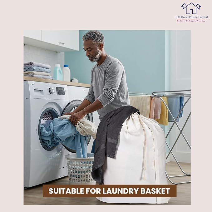LFH Home Cotton Canvas Extra Large Laundry Bag with Handle, Heavy Duty Drawstring Closure Washable Laundry Bags School Travel, Home, Hotel, College Dorm, Organizer Sack, Toys Clothes 28x40-White
