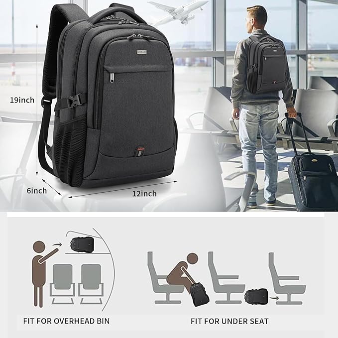 DUSLANG 17 Inch Laptop Backpack for Travel Water Resistant College Backpack for Men/Women Laptop Bag with USB Charging Port and Red Hat Metal America Back MAGA Cap Keychain for Backpack, Black