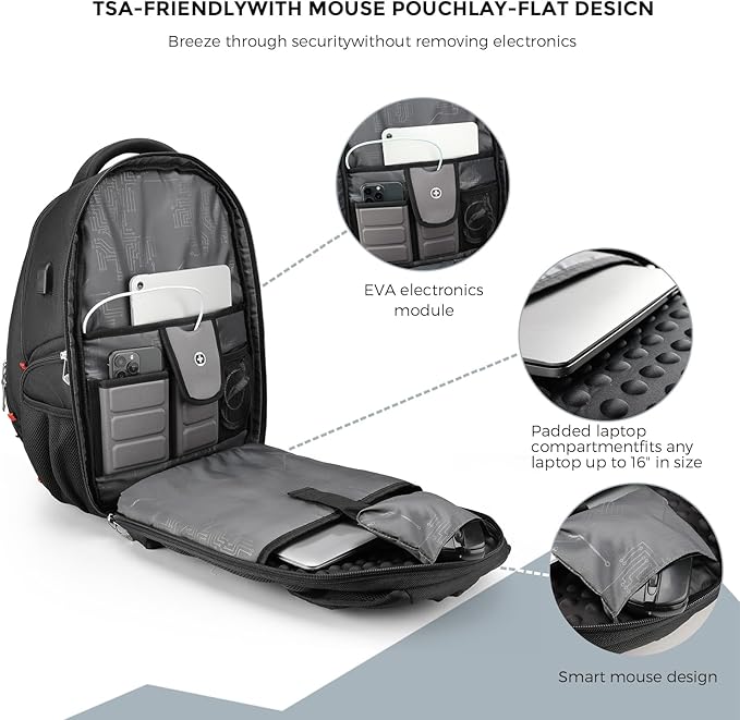 Swissdigital Design Men's Laptop Backpack for Man，Large Capacity Business Travel Backpack Black/Blue