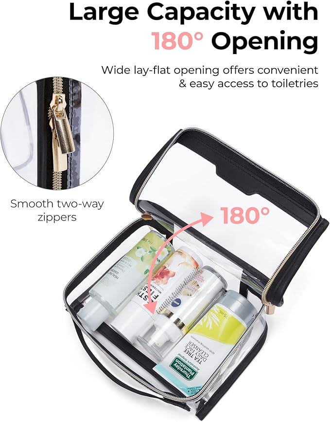 BAGSMART TSA Approved Toiletry Bag, Clear Travel Toiletry Bag, Makeup Cosmetic Pouch Bag for Women Quart Size Compliant Bag Organizer for Travel Essentials (Grey Pack of 1)