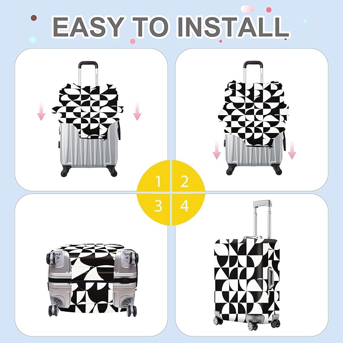 ANNA QUEEN Geometric Minimalist Luggage Cover, Suitcase Protector with Modern Abstract Pattern, Stretchable, Washable Travel Cover for 20-22 Inch Luggage