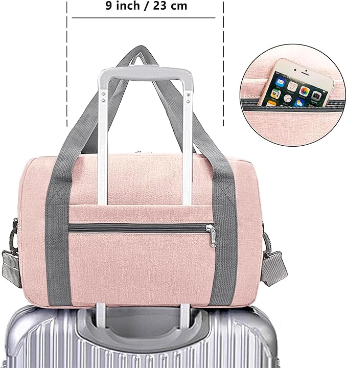 Foldable Carry on Luggage Bag 22x14x9 Personal Item Bag for Airplanes Travel Duffel Bags for Women and Men (40L, Pink)