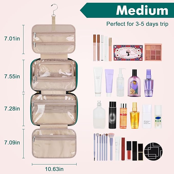 Wedama Toiletry Bag for Women, Medium Cosmetic Travel Bag, Hanging Toiletry Bag for Bathroom, Thickened PVC Waterproof Makeup Bag, Toiletries Bag for Travel Trips and Camping, Turquoise Green