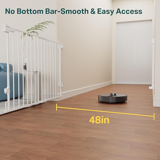 Cumbor Expandable 31.6-48" Baby Gate for Stairs, Wall-Mounted, 2-in-1 No Bottom Bar Dog Gate Indoor, Auto Close Pet Gate for Doorways with Large Walk Thru Door, Child-Proof Gate for Kids (White)