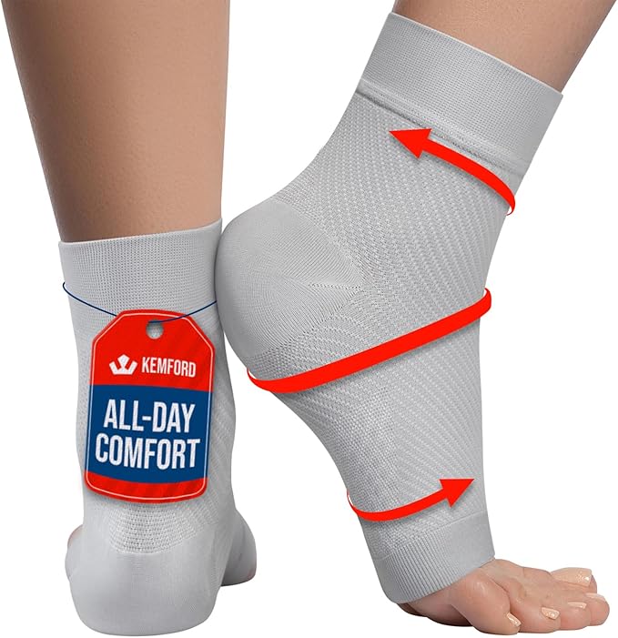 KEMFORD Ankle Compression Sleeve - Plantar Fasciitis Braces - Open Toe Compression Socks for Swelling, Sprain, Neuropathy, Foot Arch Support for Men and Women - 20-30mmhg, 2XL, Grey