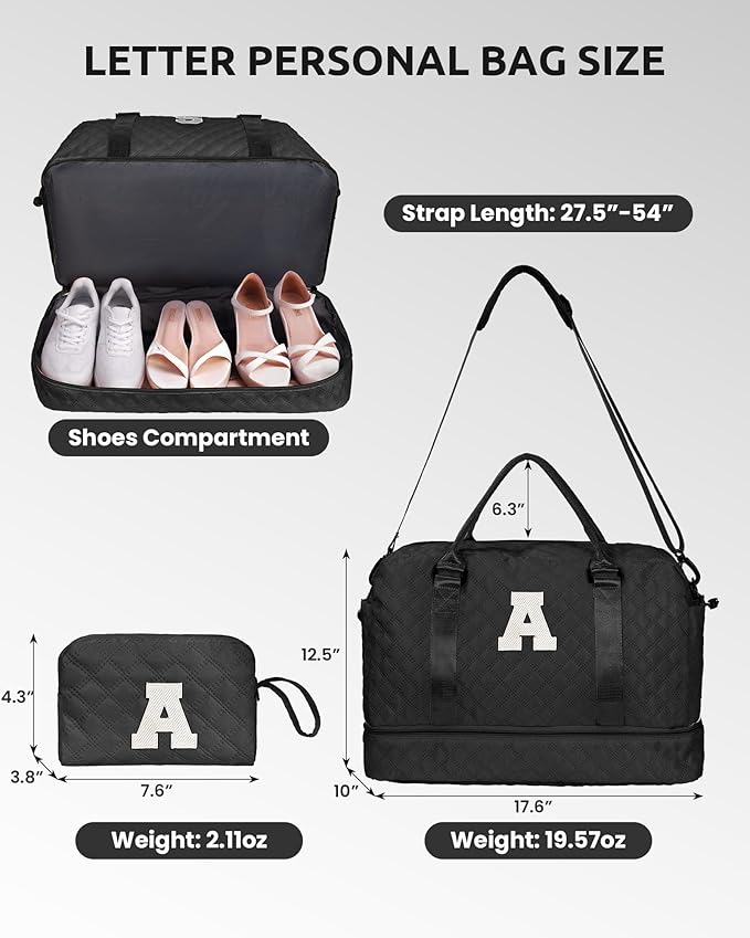 Customized Gifts for Women, Gifts for Mom-Duffle Bag with Shoe Compartment, Personalized Weekender Bag, Monogram Overnight Bags, Travel Bag with Makeup Bag, Birthday Gift for Her (Letter O)