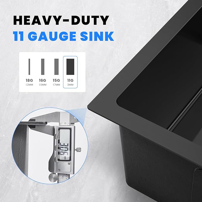 POPFLY 18×18 Inch Drop In Bar Prep Sink, 304 Stainless Steel Top mount Handmade Single Bowl Sink 9 Inche Deep Small Kitchen Sink with 2 Hole, Black
