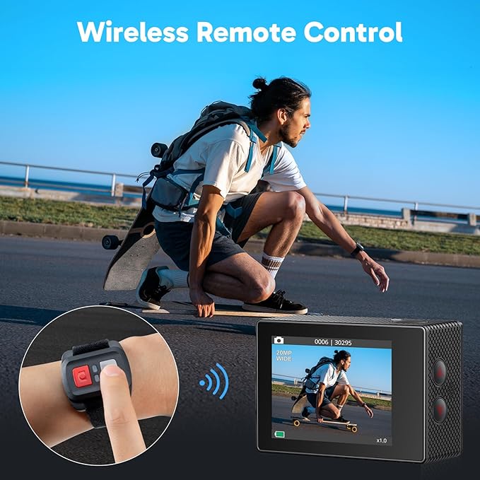 AKASO EK7000 4K30fps Action Camera with Mini Selfie Stick Tripod and Carrying Case Bundle EIS 131ft Waterproof Camera 4X Zoom Remote Control 20 MP Underwater Camera