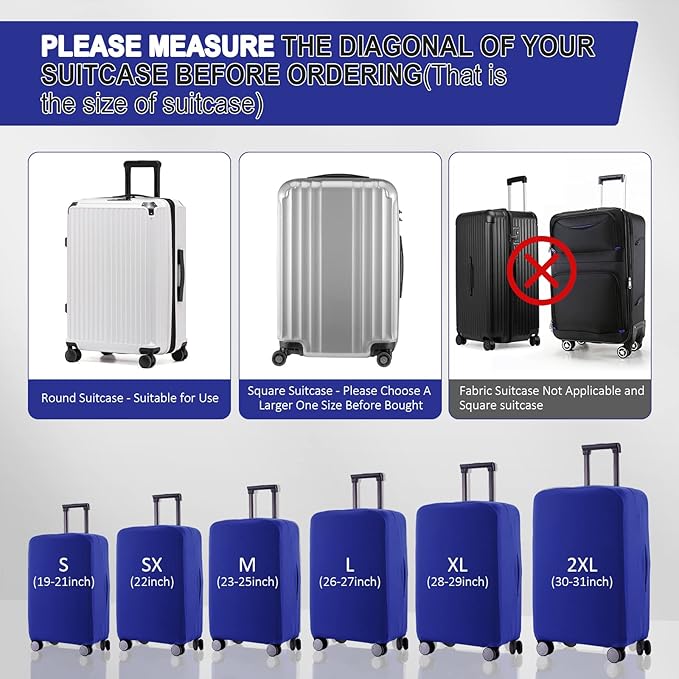 Travel Luggage Cover Suitcase Protector Scratch-Resistant Fit 19-31 Inch Suitcase, Not Included Suitcase (Blue, XL(28-29 inch))