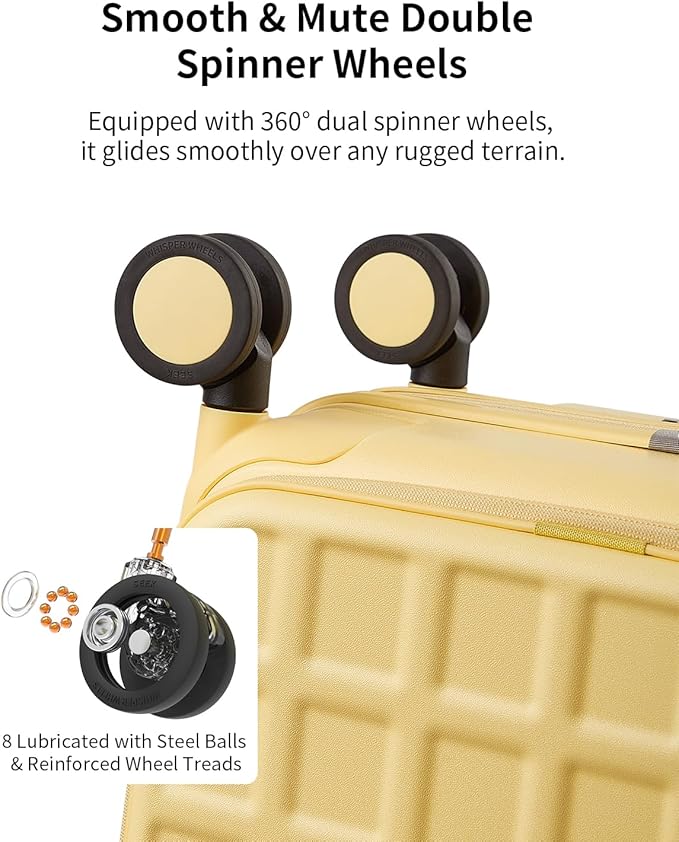 aji Expandable Top Opening Carry On Luggage Airline Approved, 20 Inch Lightweight Hardside Carry On Suitcase with Spinner Wheels, Travel Luggage with Laptop Compartment for Women Men, Cheese Yellow