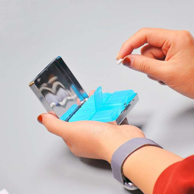 Silver Vintage Pill Box 7 Day Metal Pill Box with Mirror and 8 Compartments Cute Travel Pill Organizer for Purse (Gold and Black Marble)