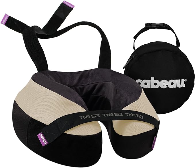 Cabeau Travel Neck Pillows for Airplanes – The Neck’s Evolution, TNE S3 – Supportive Memory Foam Design for Long Haul Flights – Attachable Seat Straps and 360° Support (Cairo Tan)