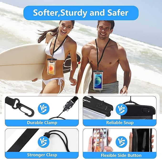 Waterproof Phone Pouch Bag - 7.5in Waterproof Phone Case for Beach Travel Must Haves, IPX8 Underwater Holder with Lanyard for iPhone 16 15 Pro Max Galaxy S24+ 23 Pixel 8a, Cruise Essentials