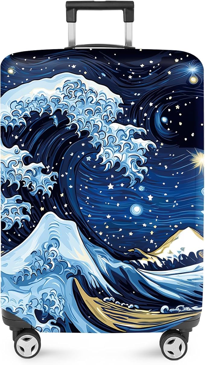 ANNA QUEEN Starry Ocean Wave Luggage Cover, Suitcase Protector with Artistic Van Gogh Style, Stretchable, Washable Travel Cover for 24-26 Inch Luggage