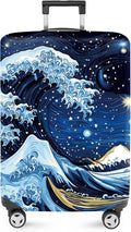 ANNA QUEEN Starry Ocean Wave Luggage Cover, Suitcase Protector with Artistic Van Gogh Style, Stretchable, Washable Travel Cover for 24-26 Inch Luggage