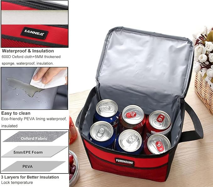 6 Can/5L Lunch Bag for Women Men Portable Lunch Box Small Cooler Bag Soft Collapsible Reusable Insulated Lunch Tote for Everyday Work Travel ((Yellow)