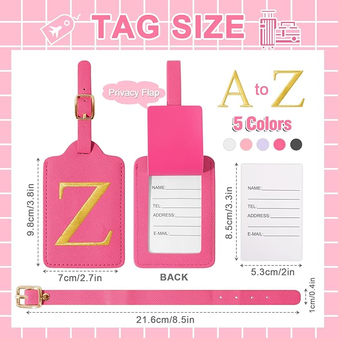 Personalized Initial Rose Red Leather Cute Luggage Tags with Privacy Cover Name Card, Embroidered Custom Monogram Travel Backpack Tag Gifts for Women Kids(Z)