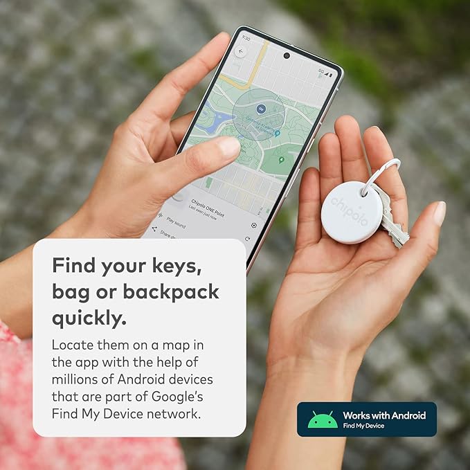 Chipolo ONE Point - Key Finder, Bluetooth Tracker for Keys, Bags, Item Tracker Tag - Works with Google's Find My Device app (Android only) (Off White)