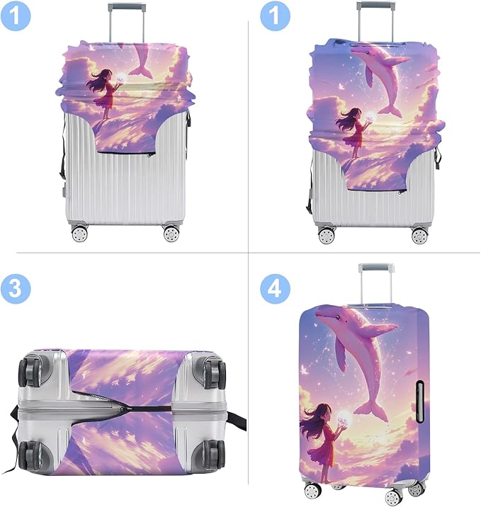 Luggage Cover Washable Suitcase Protector Anti-Scratch,Stretchable Fit for 20-34Inch Luggage Durable Travel Bag Cover with Zipper Closure (Dolphin, S(fits 20-22inch suitcase))